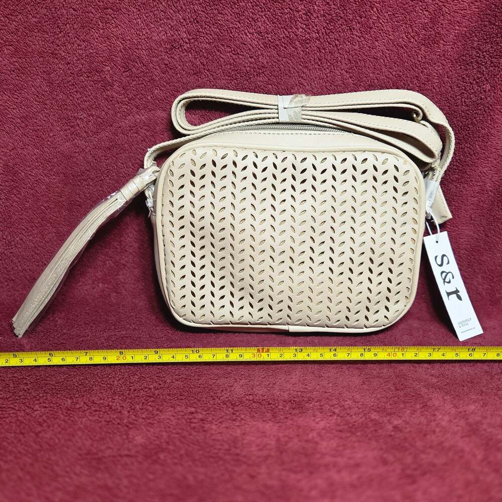 Summer & Rose Perforated Faux Leather Crossbody Bag in Cream